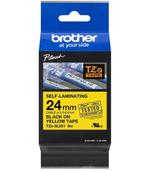 OEM Brother TZE-SL651 24mm BLACK ON YELLOW SELF LAMINATE