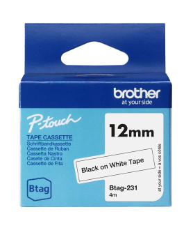 OEM teip Brother BTAG-231, 12mm must valge peal