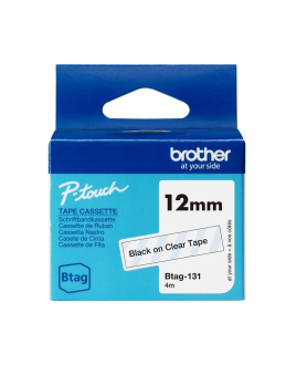 OEM sildilint Brother BTAG-131, 12mm, must läbipaistval toonil