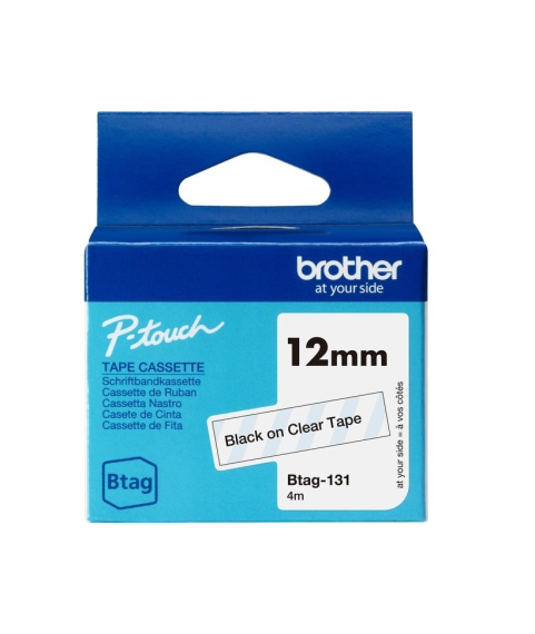 OEM lipni juostelė Brother BTAG-131, 12mm Juoda ant Skaidrios