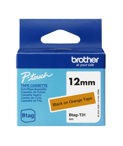 OEM sildilint Brother BTAG-T31, 12mm must ja oranž