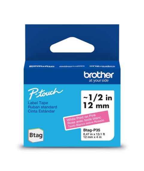 OEM sildilint Brother BTAG-P35, 12mm valge ja roosa värviga