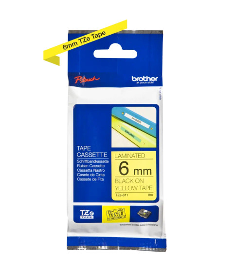 OEM Brother TZE-611 must kollane, 6mm x 8m