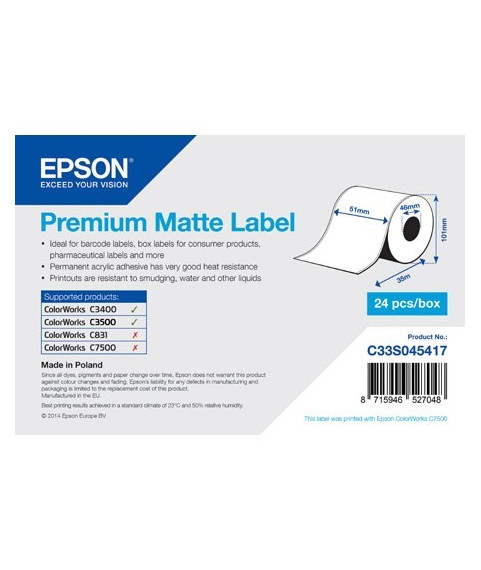 Epson etiketirull, tavaline paber, 51mm x 35m