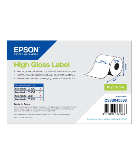 Epson label roll, normal paper, 102mm x 33m