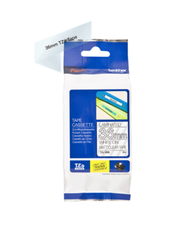 Brother Matte Laminated Label Tape Cartridge TZeM65 White on transparent background, TZe, 8 m, 3.6 cm